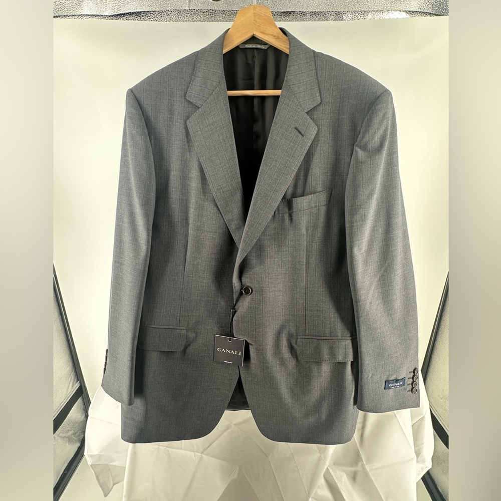 NWT Canali gray wool pinstriped blazer